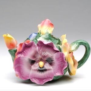 Ophelia & Co. Teapot McCullough Mini 6 oz. Floral Ceramic Handpainted Cottage